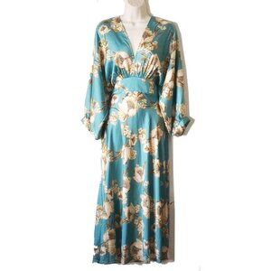 NWT Baltic Born Joni Satin Midi Dress L Blue Floral
